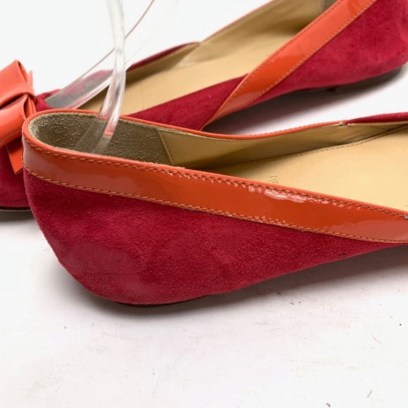 J CREW Made In ITALY Pink Orange Genuine Leather Suede Flats Bow Toe Shoes 6.5 - Picture 15 of 16